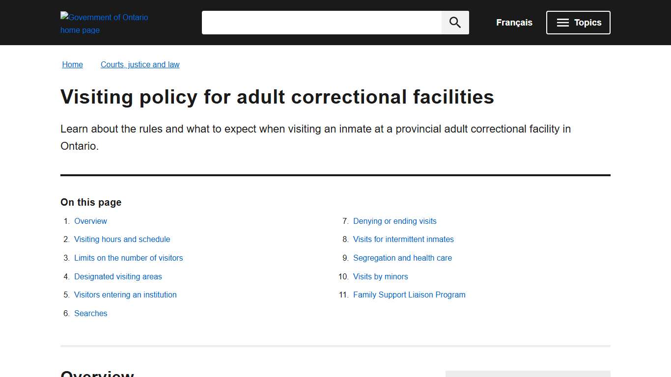 Visiting policy for adult correctional facilities ontario.ca